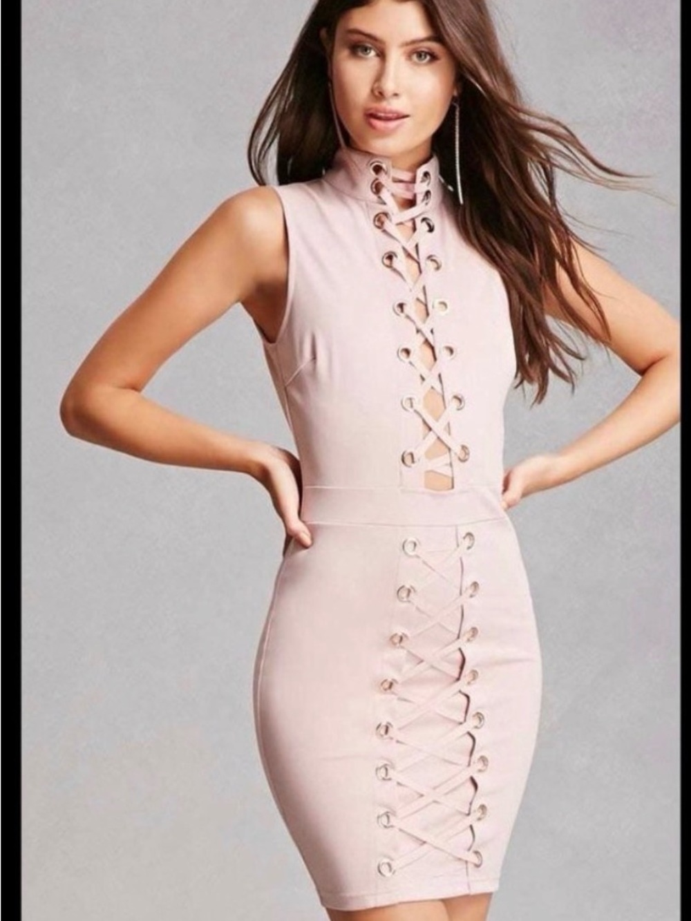Forever 21 Blush Pink Lace-Up Bodycon Mini Dress